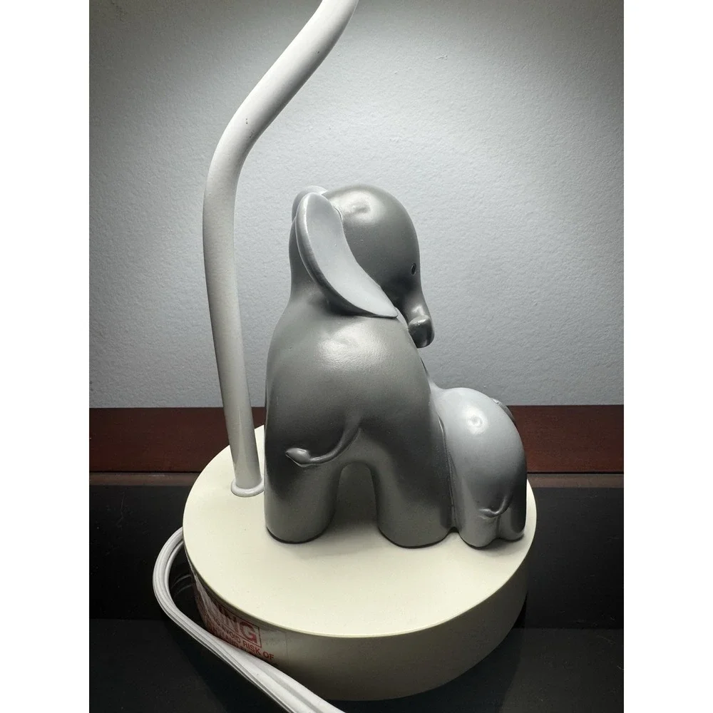 Elephant Nursery Table Lamp Lambs & Ivy Mother Baby Gray White w/ Shade